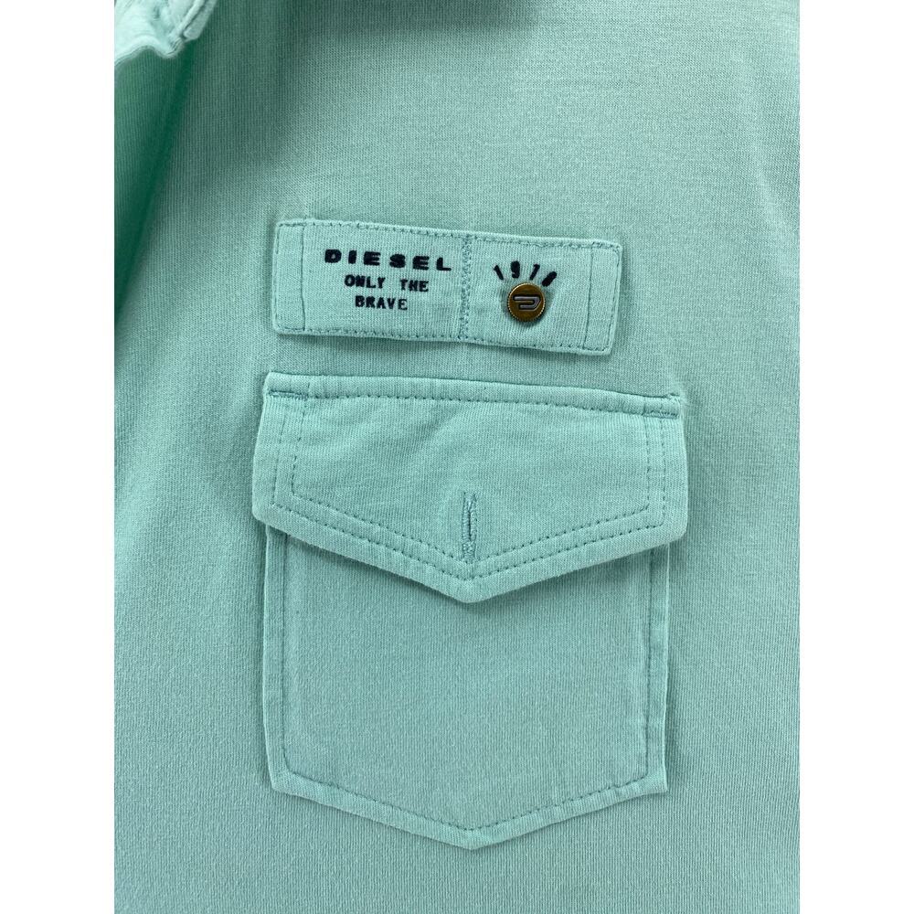 Diesel Only The Brave Mint Green Polo Shirt XXXL Y2K Utility Pocket Cotton Top - Picture 4 of 7